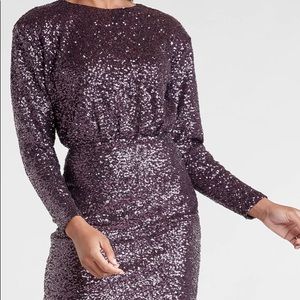 Sequin shoulder mini dress purple NWT